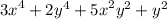 {3 x}^{4 } + 2y {}^{4} + {5x}^{2} {y}^{2} + y {}^{2}