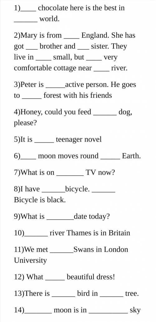 Put the articles (a/an, the or zero article (no article) in the sentences