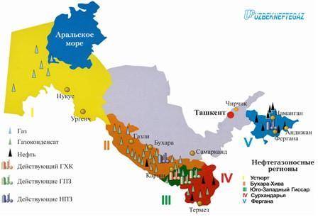 Найдите по карте нефтяные месторождения.В карте Узбекистана​