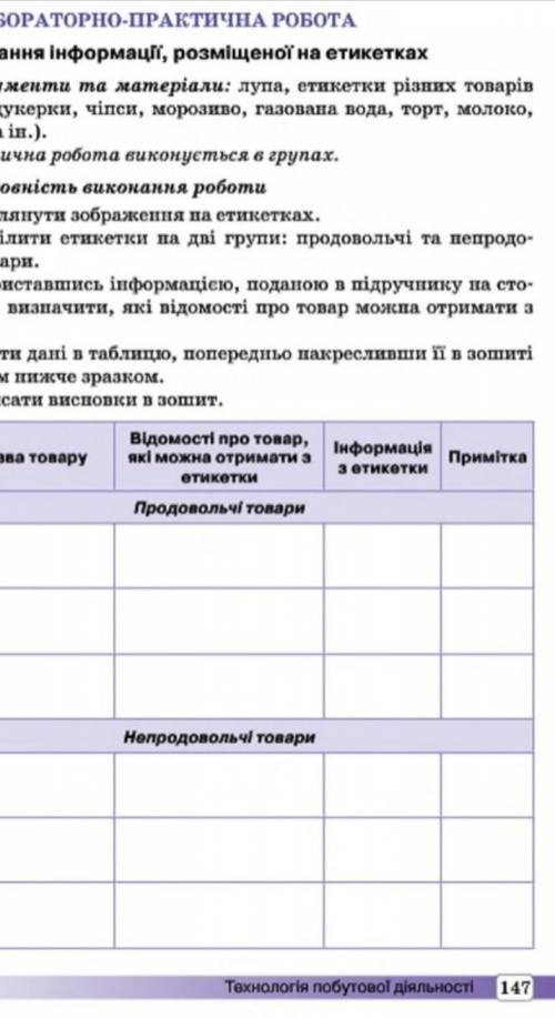 Лабораторно-практична робота читання інформації, розміщеної на етикетках​