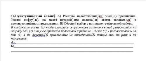 Задание по русскому языку 12.Пунктуационный анализ: А) Расставь недостающий(-ие) знак(-и) препинания