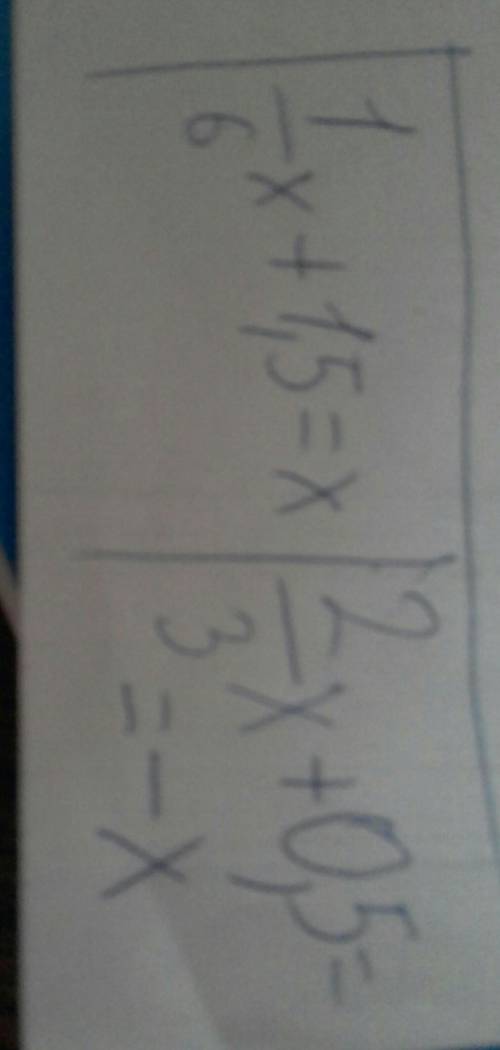 Найдите корень уравнения:1/6х+1,5=х и 2/3х+0,5= -х. Решите хотя бы один