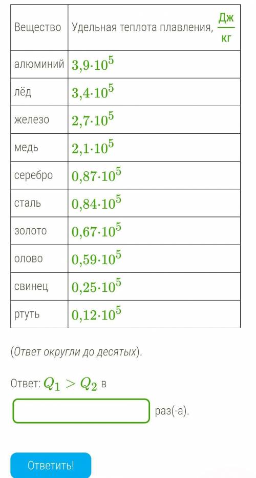 Сравни Q1 и Q2 — количество теплоты, необходимое для плавления цилиндров из алюминия и железа массой