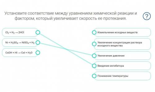 Установите соответствие между уравнением химической реакции и фактором, который увеличивает скорость