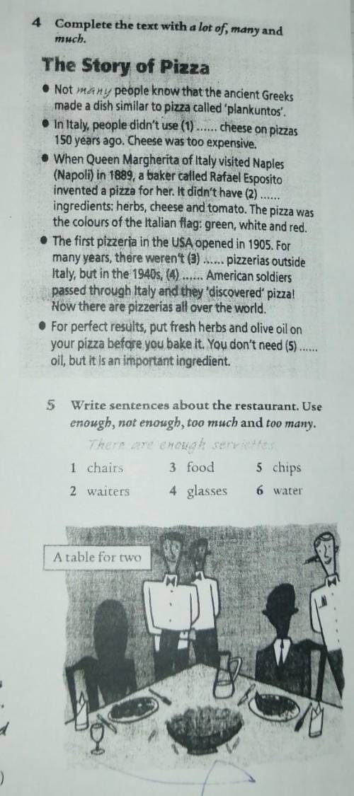 2.Write sentences about the restaurant. Us enough, not enough, too much and too many ​