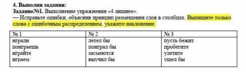 выполните упражнение четыре лишние Исправьте ошибки Объясни в принцип размещения слов в таблицах Вып