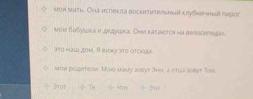 Моя мать. Она испекла восхитительный клубничный пирог. мои бабушка и дедушка. Они катаются на велоси