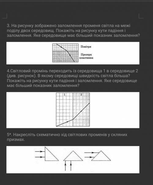 На рисунку зображено заломлення променя світла на межі поділу двох середовищ. Покажіть на рисунку ку