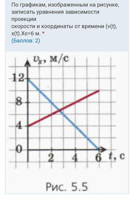 По графикам, изображенным на рисунке, записать уравнения зависимости проекции скорости и координаты