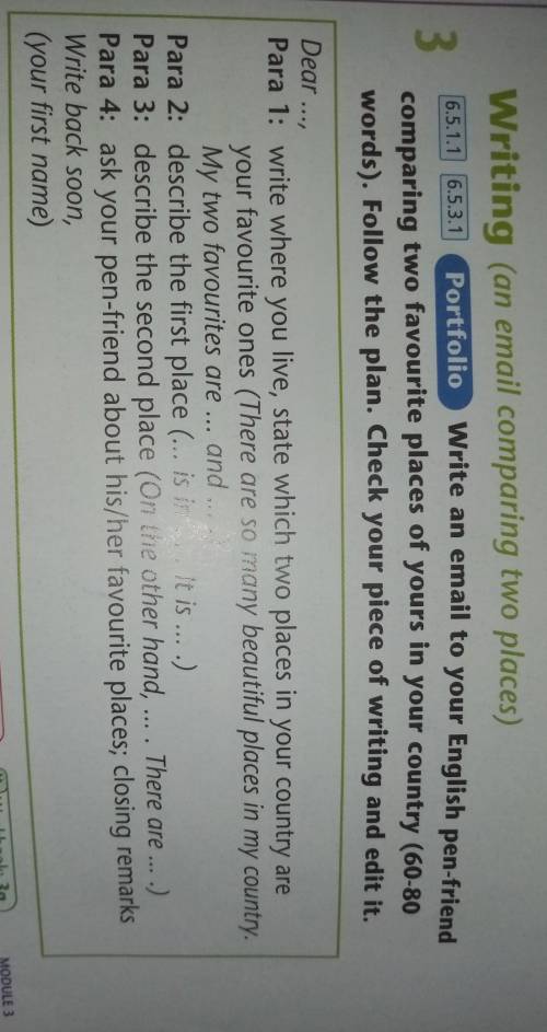 6.5.1.1 6.5.3.1 3Writing (an email comparing two places)Portfolio Write an email to your English pen