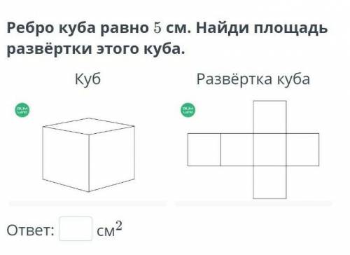 Ребро куба равно 5 см. Найди площадь развёртки этого куба. Куб￼Развёртка куба￼ответ:см2 НУЖНО​