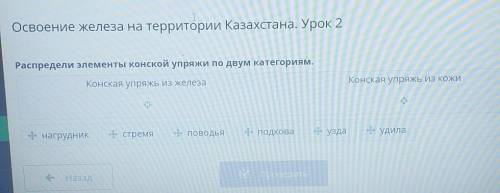 Освоение железа на территории Казахстана. Урок 2 Распредели элементы конской упряжи по двум категори