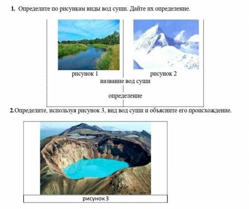 1. Определите по рисункам виды вод суши. Дайте их определение. рисунок 1 рисунок 2название вод сушио