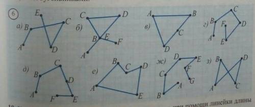 9* Какие из фигур на рисунке 6 являются а) ломаными; б) замкнутыми ломаными; в) многоугольниками.​