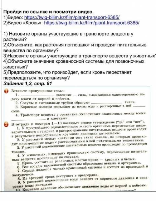 ответь 1) Назовите органы участвующие в транспорте веществ у растений? 2)Объясните, как растения пог