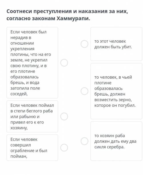 Соотнеси преступления и наказания за них, согласно законам Хаммурапи.