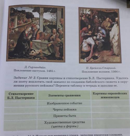 Д. Гирлaндaйo. Поклонение пастухов. 1485 г.П. Брейгель Старший.Поклонение волхвов. 1564 г.задание №