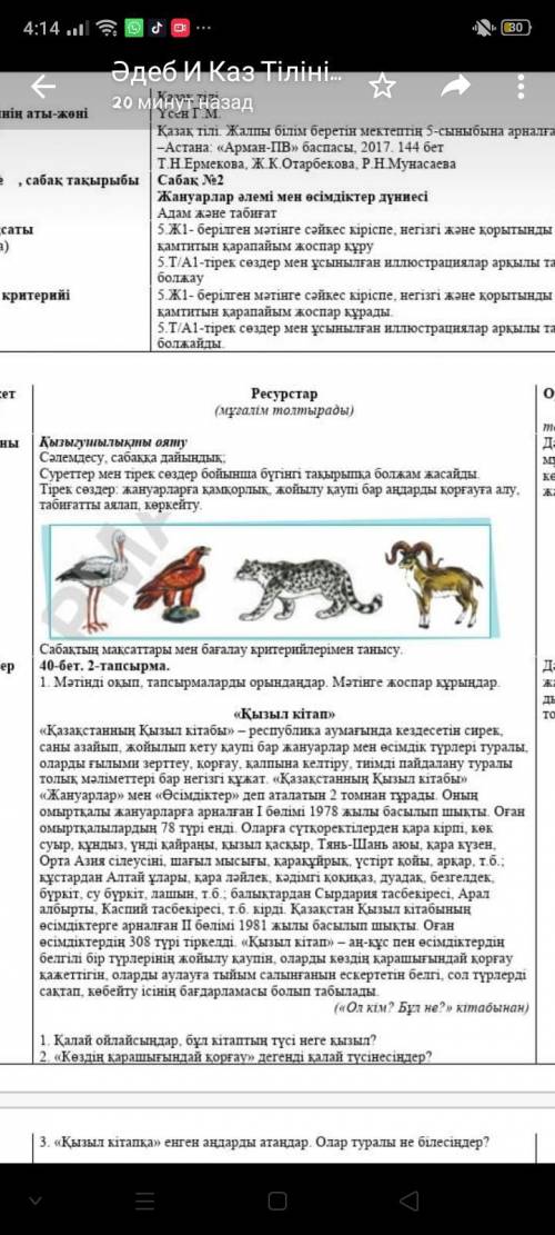 Тірек сөздер бойынша жоспар құр тірек сөздер: жануарларға қамқор и.т.д фото в низу