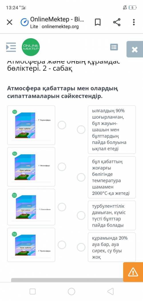 Атмосфера қабаттары мен олардың сипаттамаларын сәйкестендір.