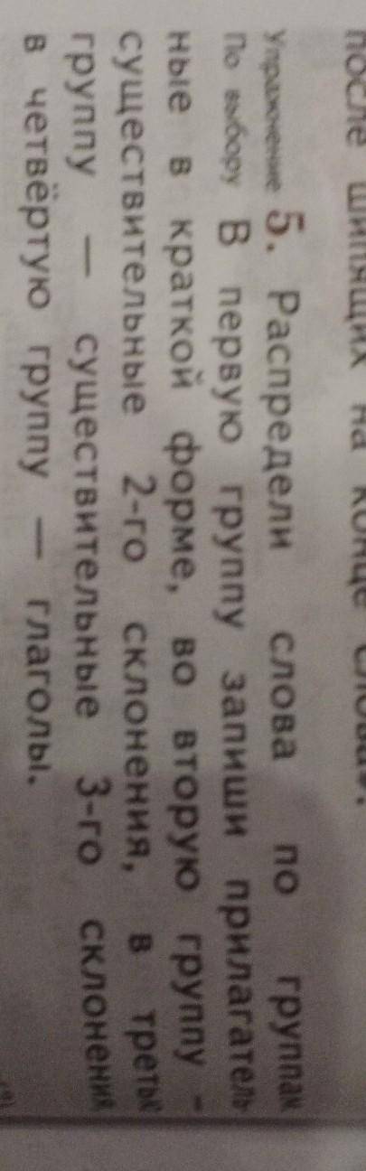 Упражнение 5. Распредели слова по группа По выбору в первую группу запиши прилагательные в краткой ф