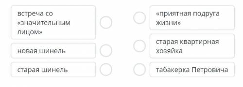 Соедини пары, соответствующие друг другу в символике глубинного смыслового подтекста повести «Шинель