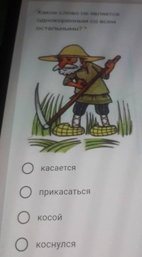 какой слова не является однокоренным со всем остальными ? косается прикасаться косой коснулся​