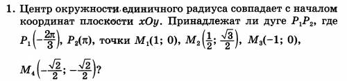 Центр окружности единичного радиуса совпадает с началом координат плоскости