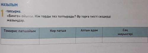 ЖАЗЫЛЫМ тапсырма.«Бинго» ойыны. Кім торды тез толтырады? Әр торға тиісті сөздердіжазыңдар.Алтын адам