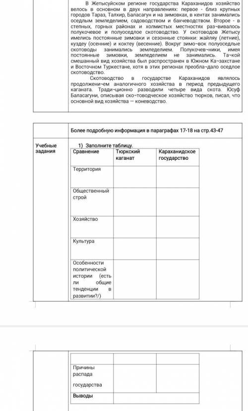 Заполните таблицу.Сравнение караханидского государства и тюрского каганата.История Казахстана