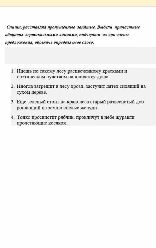 Спиши, расставляя пропущенные запятые. Выдели причастные обороты вертикальными линиями, подчеркни их