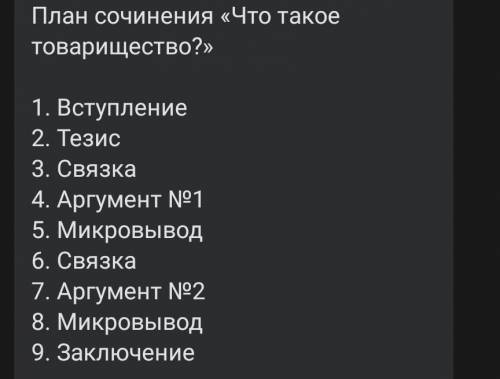 Напишите сочинение что такое товарищество по плану(план прикрепил)от ​