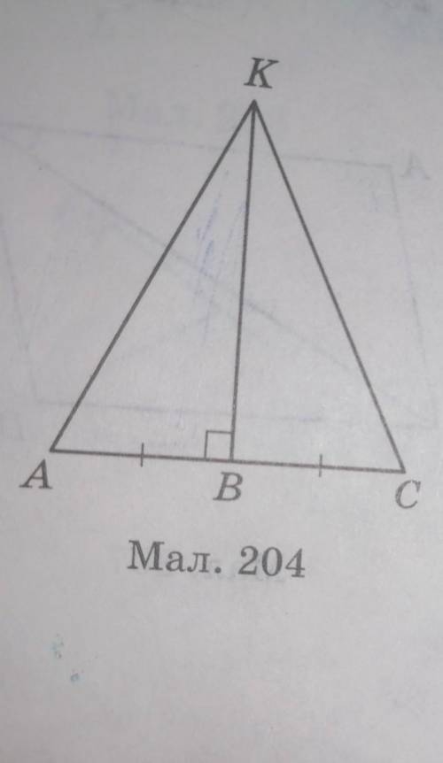 L ACD, [email protected] Доведіть рівність трикутників АВК і СвK, зображенихна малюнку 204, якщо AB