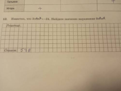 с решением Известно, что 3 n в 4 степени m в 3 степени = -24. Найдите значение выражения 9n в 8 степ