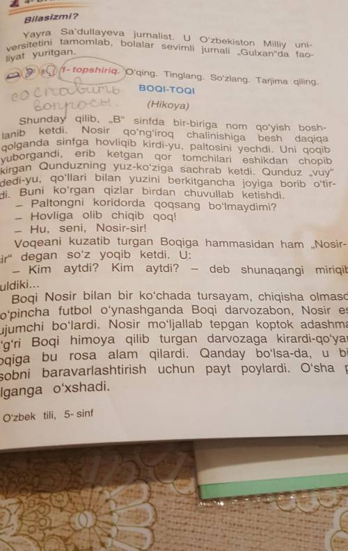 3. ng. So'zlang.Bilasizmi?liyat yuritgan.versitetini tamomlab, bolalar sevimli jurnali Gulxanda fao