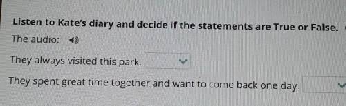 Listen to Kate's diary and decide if the statements are True or False. =) The audio: 0)They always v