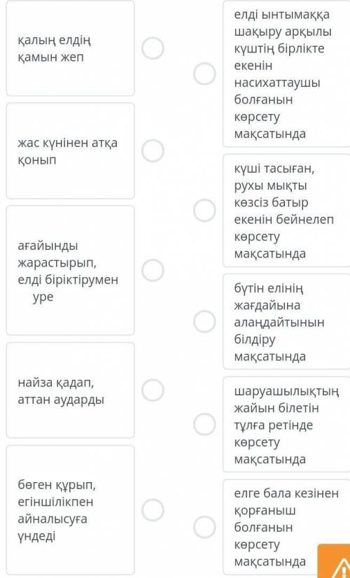 Үзіндідегі кейіпкер мінезін танытатын сөз тіркестерін анықтап, қолданылу мақсатымен сәйкестендір. Сы