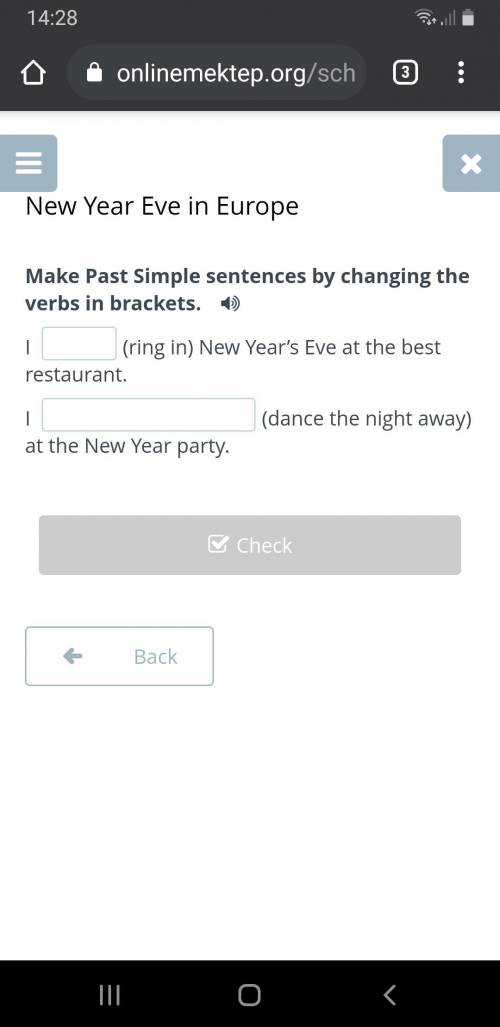 Make Past Simple sentences by changing the verbs in brackets. I (ring in) New Year’s Eve at the bes