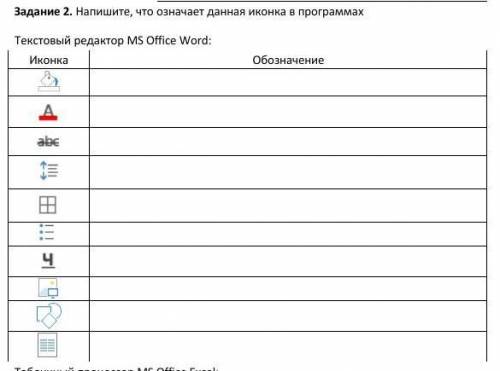 Напишите, что означает данная иконка в программахТекстовый редактор MS Office Word:​