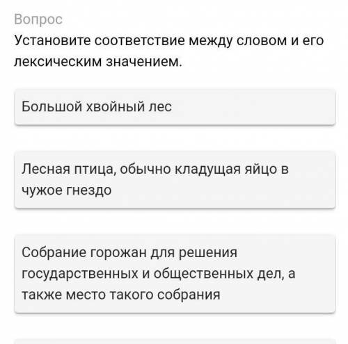 Установите соответствие между словом и его лексическим значением большой хвойный лес ​