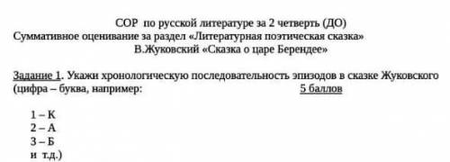 Задание 1. Укажи хронологическую последовательность эпизодов в сказке Жуковского (цифра — буква, нап