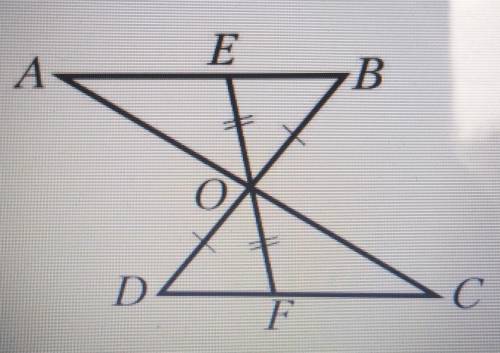 На рисунке BO = OD, EO = OF Докажи, что ∆АОВ = ∆COD. очень желательно с каким нибудь объяснением. за