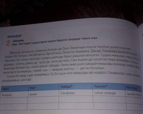 в тексте надо найти слова отвечающие на вопросы из таблицы ​