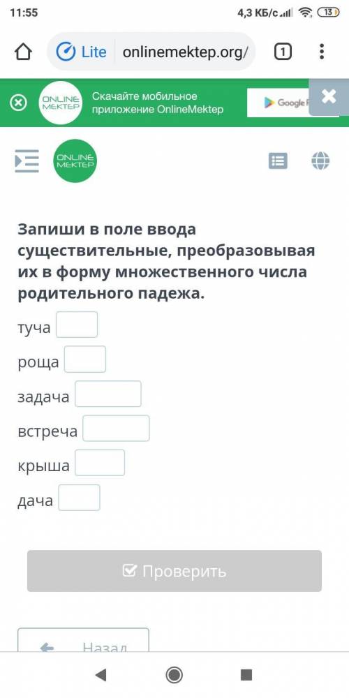 Запиши в поле ввода существительные, преобразовывая их в форму множественного числа родительного пад