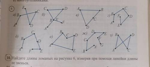 10. найдите длину ломаных на рисунке 6,измерив при ленейки длины ее звеньев нужно