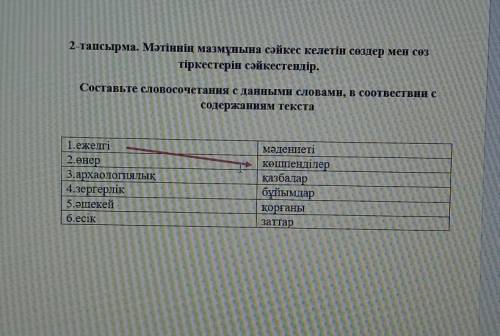 2-тапсырма. Мәтіннің мазмұнына сәйкес келетін сөздер мен сөз тіркестерін сәйкестендір.Составьте слов