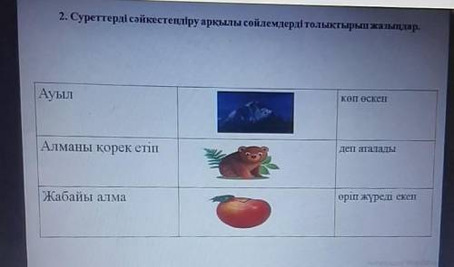 2. Суреттерді сәйкестендіру арқылы сөйлемдерді толықтырып жазыңдар. көп өскенАуыл Алманы қорек етіп