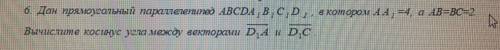 дар прямоугольный параллелепипед ABCDA1B1D1, в котором AA1=4, a AB=BC=2. ВЫЧИСЛИТЕ КОСИНУС УГЛА МЕЖД