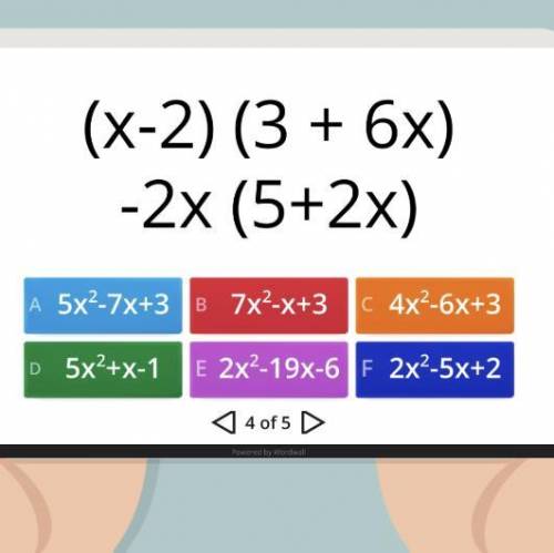 (x-2) (3+6x) -2x (5+2x) Сложить многочлены Варианты ответа на фото