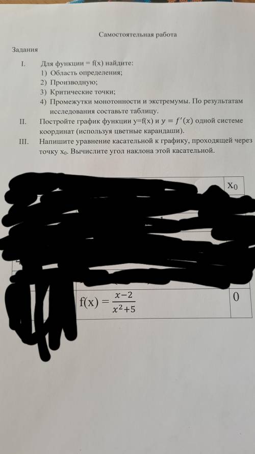 решить производную,сделать график функции и прочие задания на листе