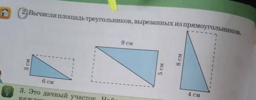 2. Вычисли площадь треугольников, вырезанных из прямоугольников. 9 см8 см5 см3 см4 CM6 см​